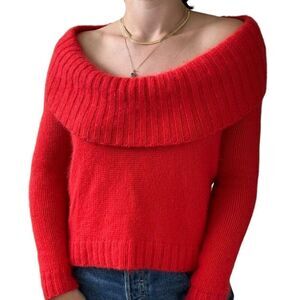 Comptoir Des Cotonniers Womens Cherry Red Angora Cashmere Cowl Neck Sweater sz S